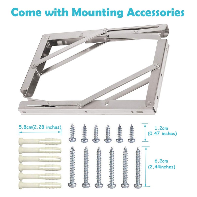 CLT CLETING CLT 14'' Folding Shelf Brackets Max. Load 440 lb  Heavy Duty Stainless Steel DIY Wall Mounted Shelf Bracket Space Saving for Table Work Bench  Pack of 2 - Image 5
